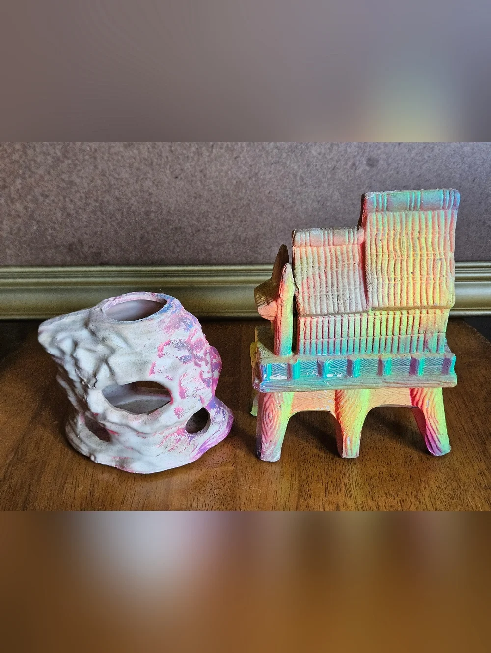 Vtg Fluorescent Watera Hut & Decorative Hot Pink Reefscape for Fishtank